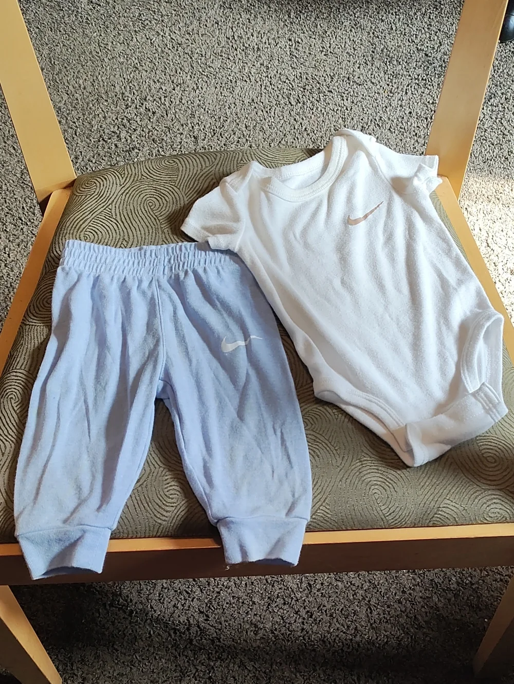 Nike White Bodysuit and Light Blue Pants Baby Set
